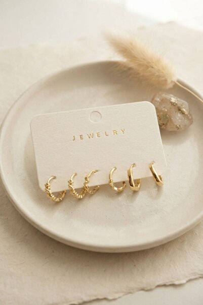 norsary Brass Gold Color Zircon Stone Hoop Model 6-Piece Women's Earring Set