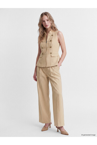 LC Waikiki Rmz Gi̇yi̇m Farkiyla High Waist Pleated Women's Fabric Trousers