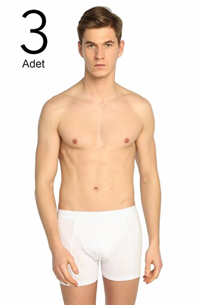 Zulu Ticaret Tutku-Men's White 3-Pack Lycra Boxer Elf568T0114Ccm3