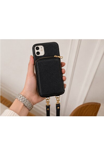 botyco Iphone 11 (6.1 inç) Uyumlu Yanları Açık Slım Tasarım Cüzdanlı Fermuarl...
