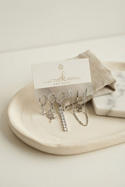 norsary Silver Color Brass Zircon Stone 6-Piece Earring Set Combination