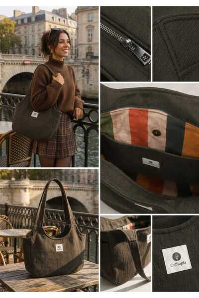 Hazel Yeşil Denim Kot El ve Omuz Çantası /Renkli Astarlı/Bölmeli/ Green Taupe/ Kahve/Haki