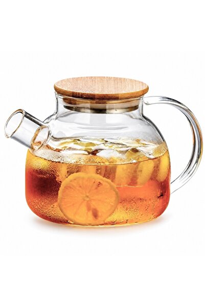 PUFO Ceainic din sticlă cu capac din bambus, 1L - ideal pentru ceai, infuzii ...