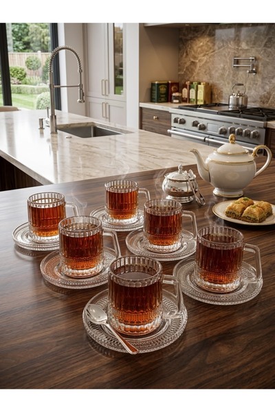 DİBA AVM Glass Neskafe and Tea Cup Set for 6 Persons 12 Pieces Tea Glass - Es...