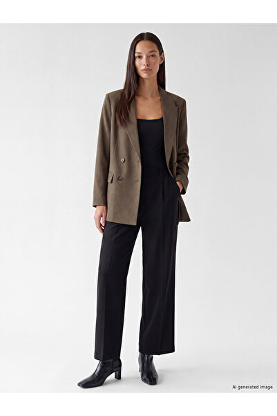 LC Waikiki Seray New Season Brown Double-Breasted Collar Women's Blazer Jacket