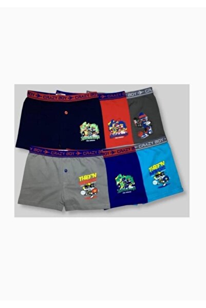 Zulu Ticaret Tutku-Boy's Multi-Colored 6-Pack Elastane Cotton Printed Boxer N...