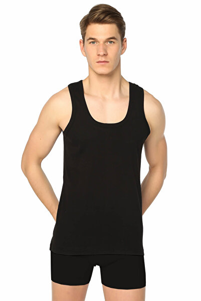 Zulu Ticaret Tutku-Men's Black Cotton Ribbed Sports Undershirt Lycra Boxer Su...