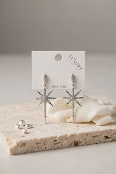 norsary Silver Color Polar Star Model Zircon Stone Women's Earrings