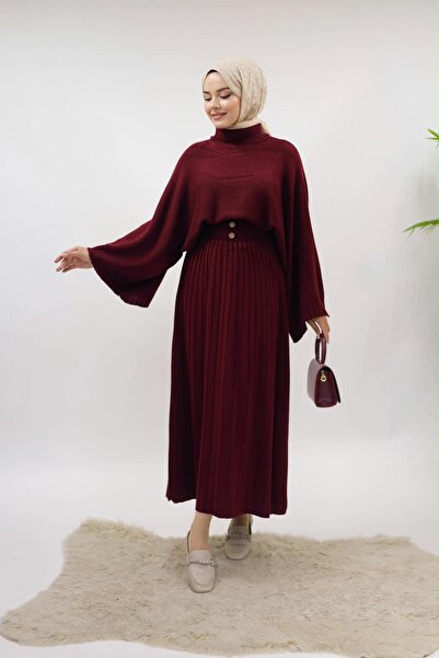AXXAN Women's Set Pleated Skirt Bat Sleeve Sweater 2-Piece Set