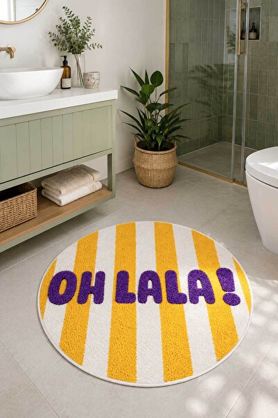 Nihai Ev Digital Non-Slip Washable Colorful Oh La La Round Bath Mat Bathroom ...