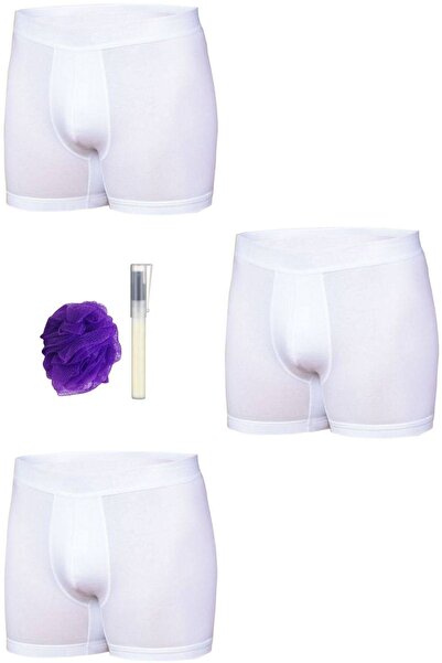 Zulu Ticaret Tutku-Lycra Elastane White Men's Boxer Set of 3 + Pen Perfume + ...