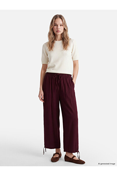 LC Waikiki Peak New Season Burgundy Wide Leg Women's Trousers with Elastic Waist