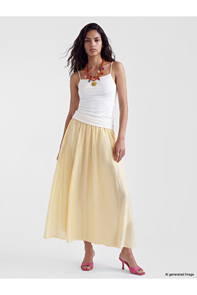 LC Waikiki Peak New Season Yellow Elastic Waist Flared Skirt