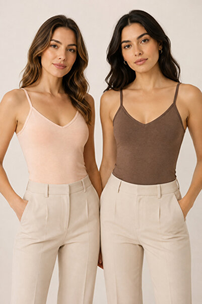 Nymora Women's 2-Piece Thin Strap V-Neck Modal Cotton Flexible Undershirt Sal...