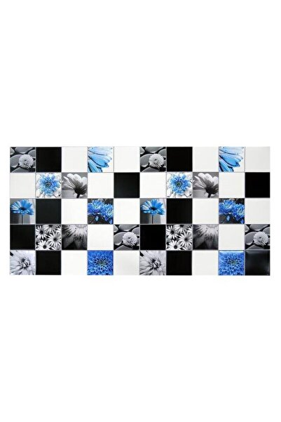 Solplant Panou decorativ, PVC, model floral, alb, negru si albastru, 96x48.5 cm
