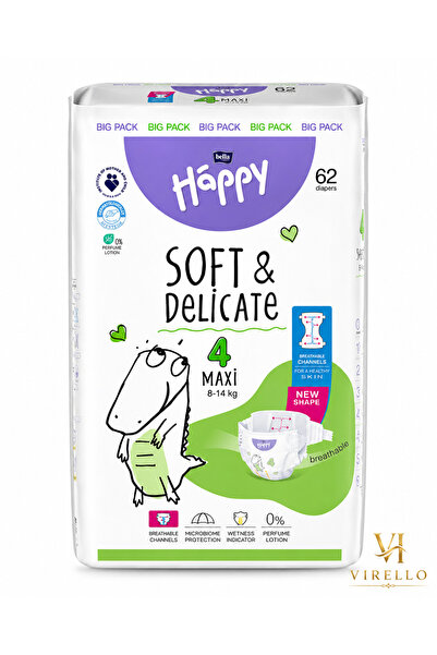 Happy Scutece Soft & Delicate Nr. 4 Maxi, 8–14 kg, 62 bucăți