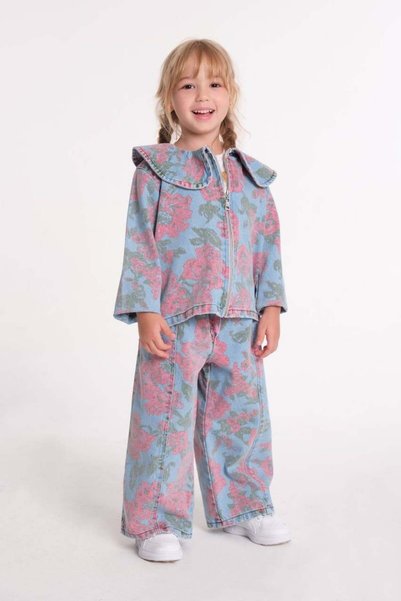 Sweet Luna Printed Baby Collar Oversize Denim Set