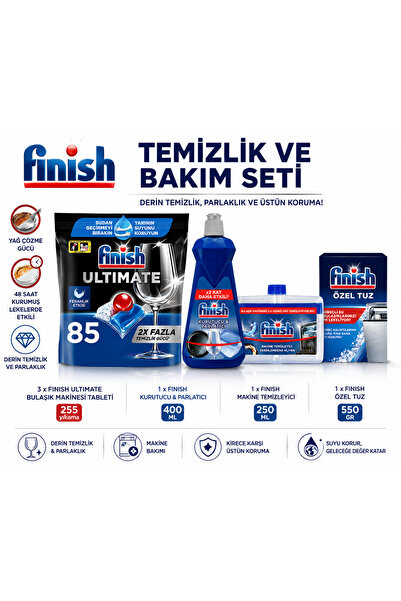 Finish Ultimate 85x3 255 yıkama Bulaşık Makinesi Tableti + Temizlik ve Bakım Seti
