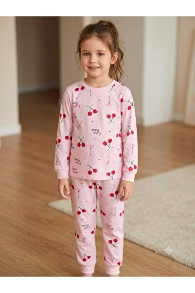 Fidekids Girls' Cherry Pattern 100% Cotton Top and Bottom Pajama Set
