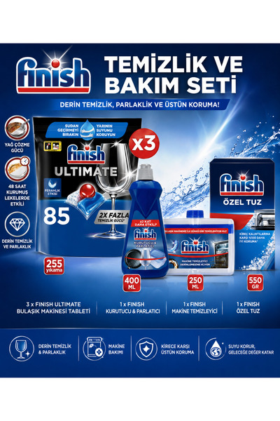 Finish Ultimate 85x3 255 yıkama Bulaşık Makinesi Tableti + Temizlik ve Bakım Seti