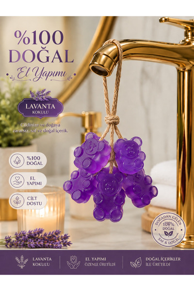 %100 Doğal El Yapımı Sabunlar Lavanta Kokulu Ayıcıklı Mor Katı Sabunlar