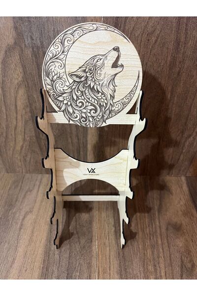 Vexlo Design Studio 5'li Gravürlü Ahşap Çakı Standı - Floral Desenli Kurt ve ...