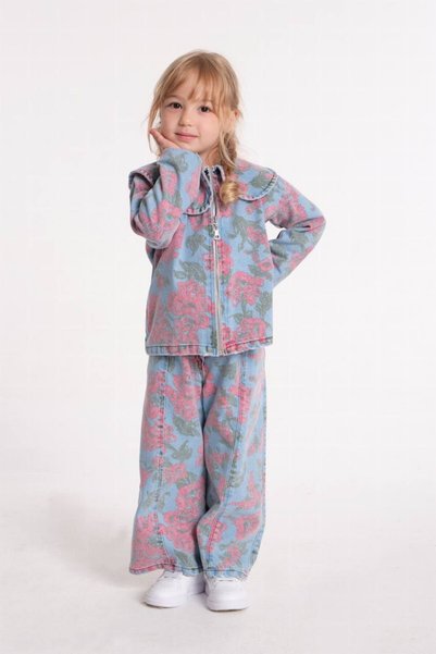Sweet Luna Printed Baby Collar Oversize Denim Set