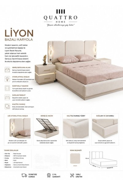 QUATTRO HOME Liyon Çift Kişilik Yatak Baza Başlık Seti