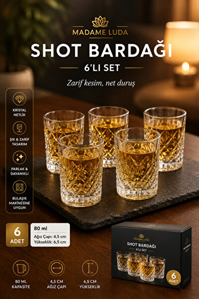 MADAME LUDA 6’lı Shot Bardağı Seti 80 ML Kristal Kesim Desenli Kokteyl Likör ...