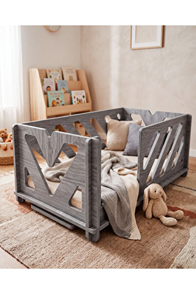 PRAKTURA MOYA Montessori Bebek Yatağı 60x120 cm Anne Yanı Doğal Ahşap Karyola...