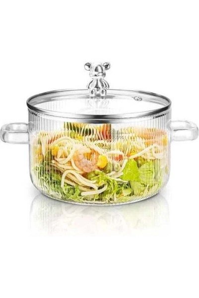 Generic Heat-resistant glass cooking pot - Transparent glass pot safe for stovetop use with wooden handle (600 ml / 800 ml)