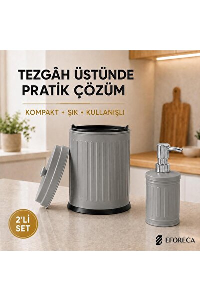 Eforeca Vintage Tezgah Üstü Çöp Kovası & Sıvı Sabunluk 2'li Mutfak/Banyo Seti...