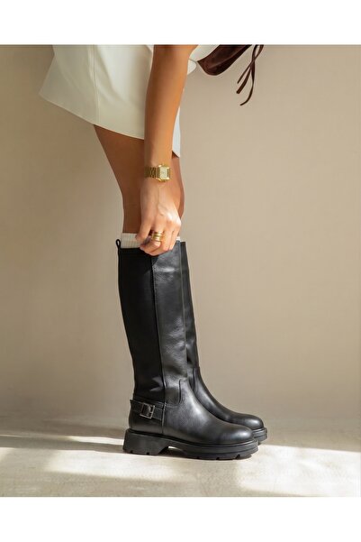 HVZ Exclusive Calzio Black Zippered Elastic Daily Use Women's Boots