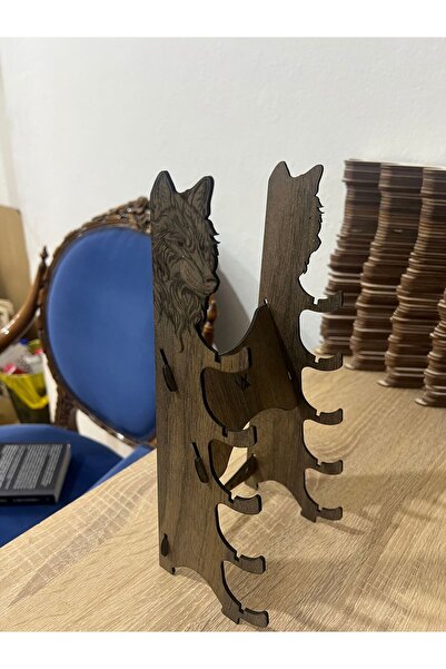 Vexlo Design Studio Kurt Silüetli Ahşap Çakı ve Bıçak Sergileme Standı - 5 Katlı