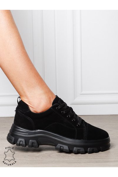 ANGEL BLUE Pantofi casual dama Ppremium din piele naturală INTOARSA 1818 NEGRU