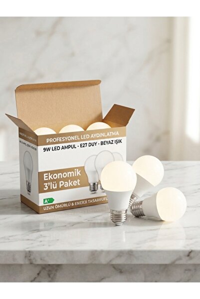 YEO AYDINLATMA 9W LED Ampul E27 Duy Beyaz Işık (6500K) Tasarruflu Ampul - Eko...