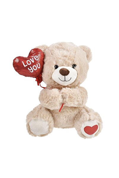 OEM Ursulet de Plus Bej cu Inima Rosie Balon din Folie 25cm, 25 cm – ursuleț,...