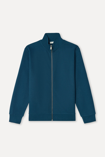 Mudo Men's Indigo Textured Comfort Fit Stand Collar Zippered Sweatshirt