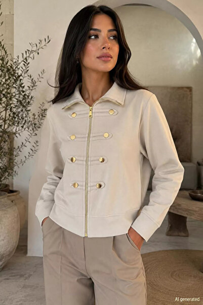 TOZLU Cream Gülseli Women's Zippered Jacket