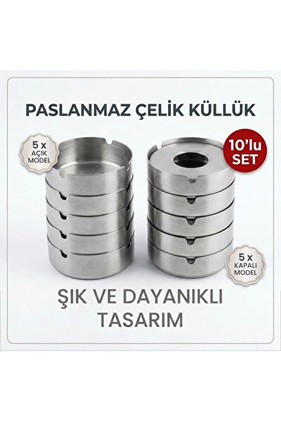 Genel Markalar 10'lu Paslanmaz Çelik Küllük Seti (5 Adet Açık + 5 Adet Kapalı...