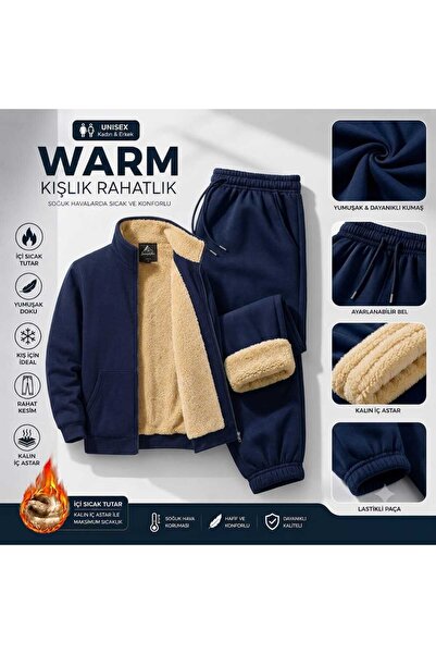 Urban Look Unisex Kışlık İçi Peluş Kürklü Eşofman Takımı Sıcak Tutan Fermuarl...