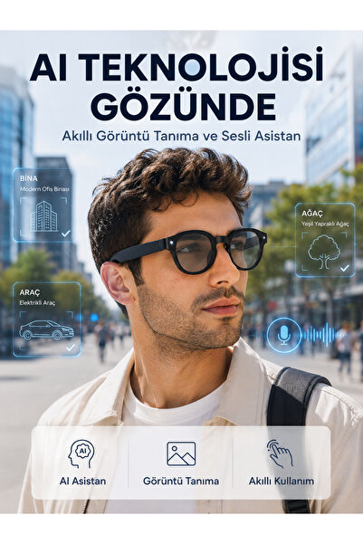 FAROUKİ Siyah 3 Lensli Akıllı Kamera Gözlüğü Bluetooth Görüşme Müzik Kontrolü...