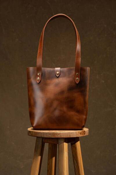 Semender Leather Goods Hakiki Deri Kadın Tote ve Omuz Çantası Büyük Boy El Ya...