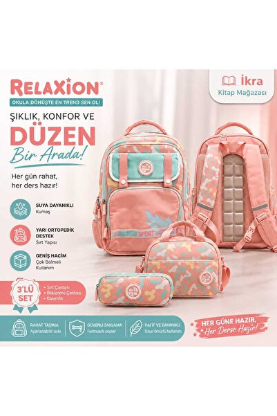 Relaxion 1813 3’lü Unisex Okul Çantası Seti – Kız Erkek Sırt Çantası + Beslen...