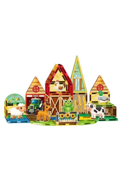 TEONA CONCEPT Set de piese magnetice 3D, Set de construcție cu 54 de piese magnetice, Fermă cu animale și tractor, Jucărie educativă STEM, Dezvoltarea creativității, abilităților motorii și imaginației, 3 ani+
