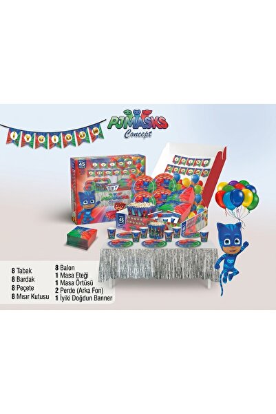 Genel Markalar PJ Masks Pijamaskeliler Konseptli 8 Kişilik 45 Parça Doğum Gün...