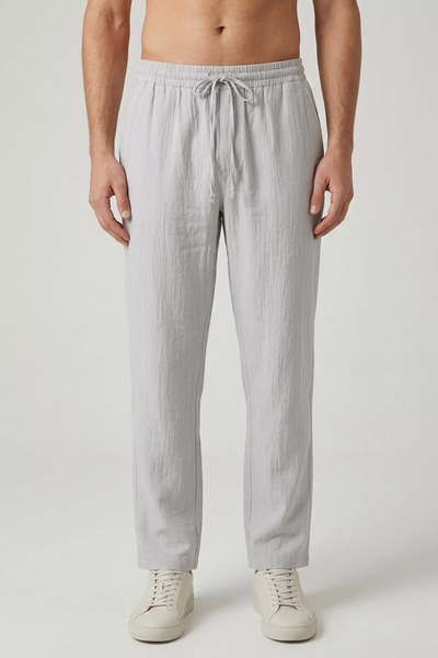 GÜLSELİ Gray Men's Baggy Pants with Elastic Waist