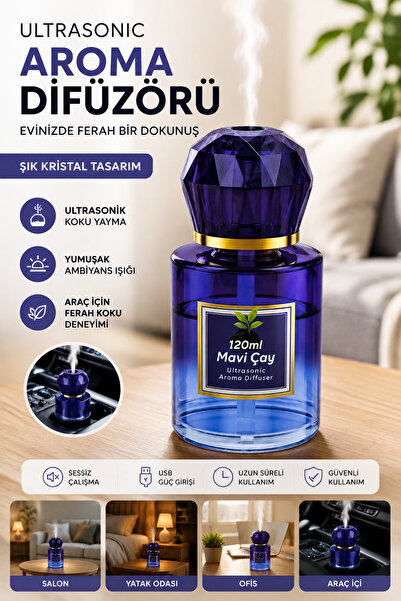 Newiba Teknoloji 120 ML Ultrasonik Aroma Difüzörü – Kristal Tasarım USB Ortam...