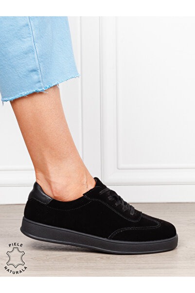 ANGEL BLUE Pantofi casual din piele naturală întoarsă cu design clasic și tal...