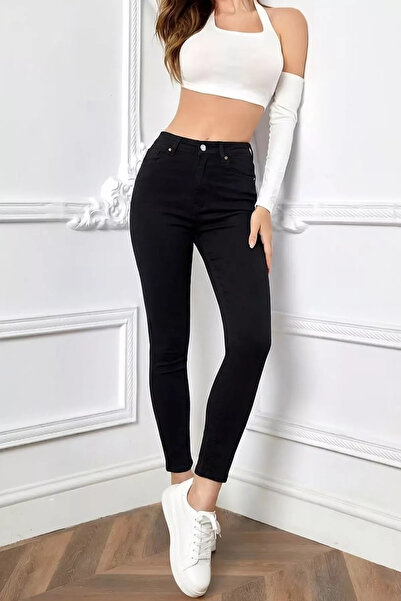 GÜLSELİ Black Women's Plus Size Jean Denim Pants